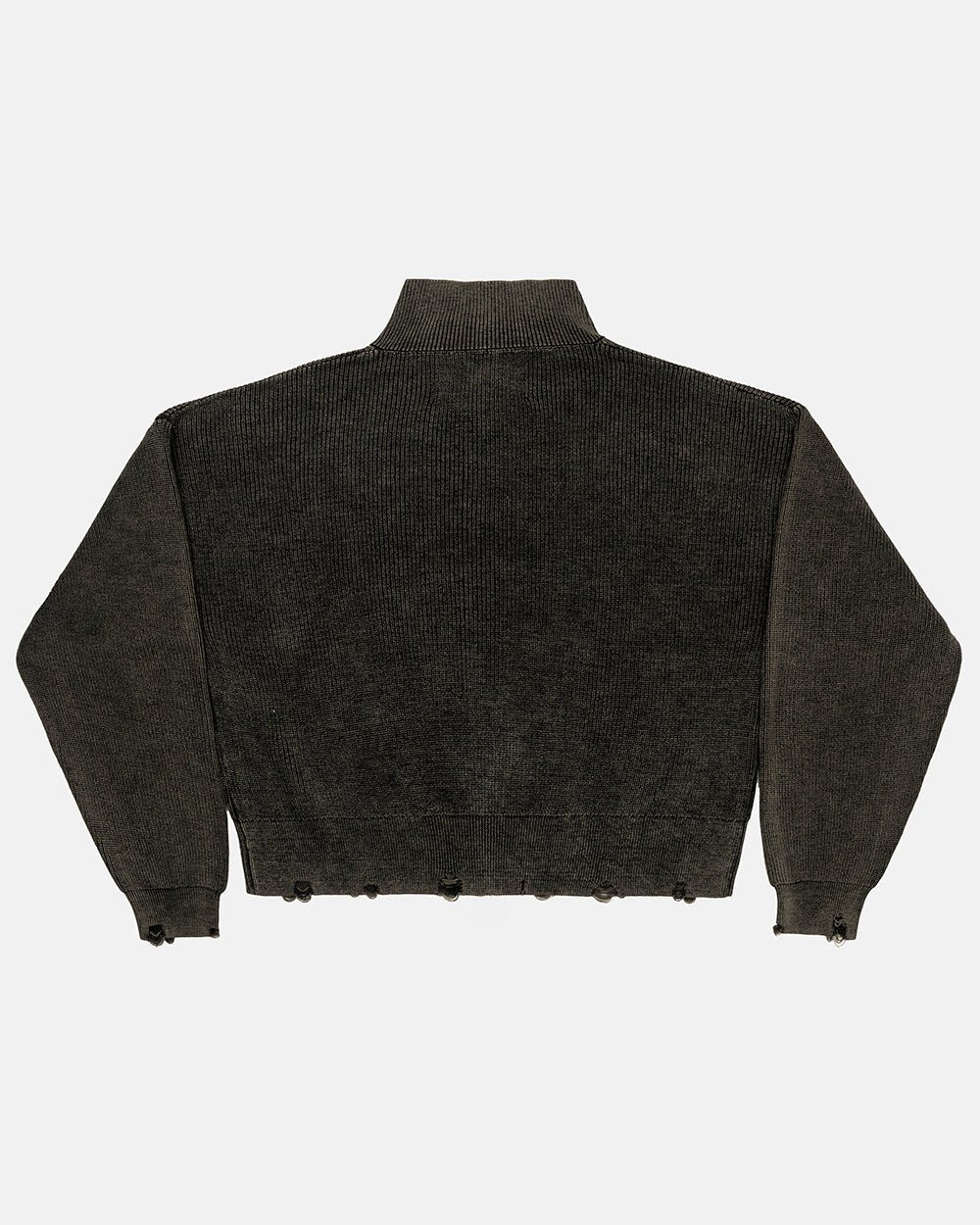 DISTRESS CURVED ZIP KNIT
