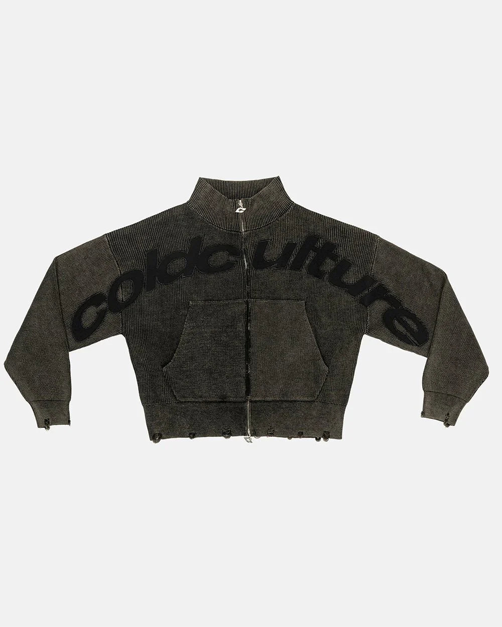 DISTRESS CURVED ZIP KNIT